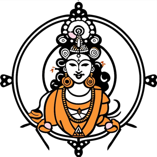 Vector krishna om namah hindoe heer shiva hand getekend plat stijlvolle cartoon sticker icoon concept geïsoleerd