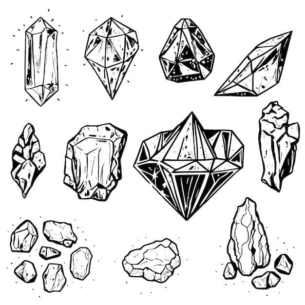 Kristallen en edelstenen met de hand getekende set