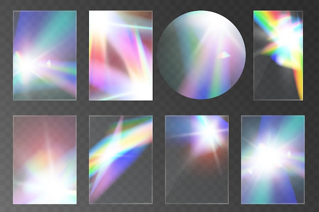 Vector kristallen lichtbril regenboog reflectie set effecttemplate opticallightsglare