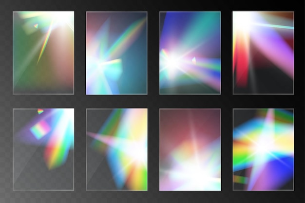 Vector kristallen lichtbril regenboog reflectie set effectvorm