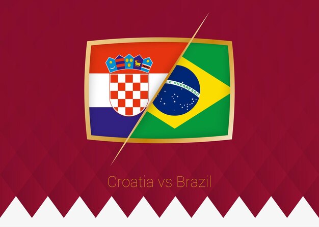 Kroatië versus Brazilië Kwartfinales icoon van voetbalcompetitie op bordeauxrode achtergrond