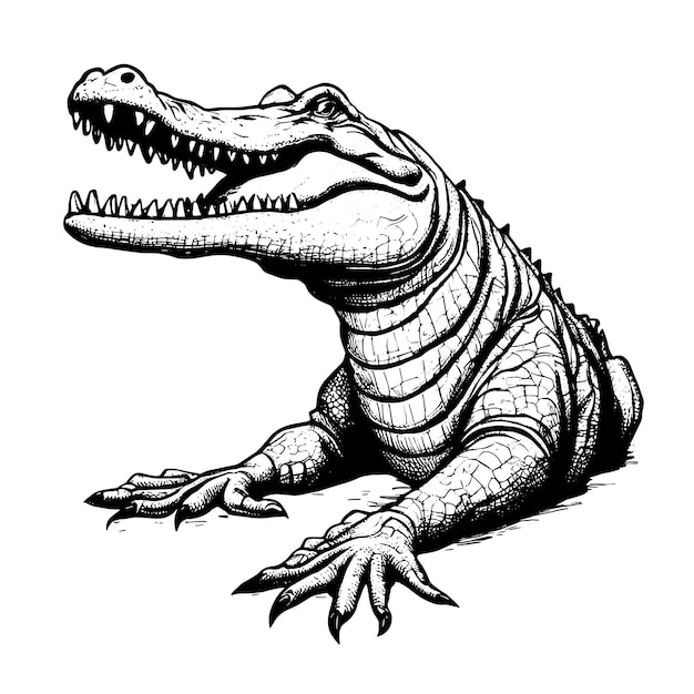 Krokodil dierlijke vectorillustratie voor ontwerp schets tattoo ontwerp op witte achtergrond