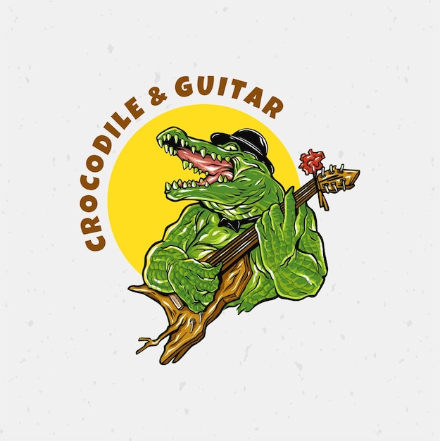 krokodil en gitaar logo vector premium