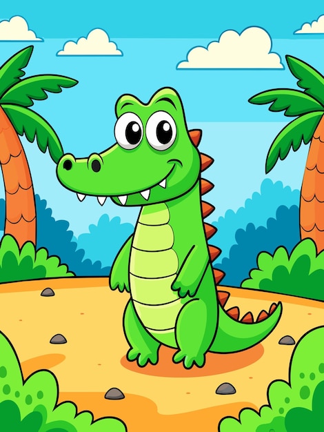 Krokodil vector landschap achtergrond bevat een uitgestrekte groene moeras met een op de loer krokodil crea