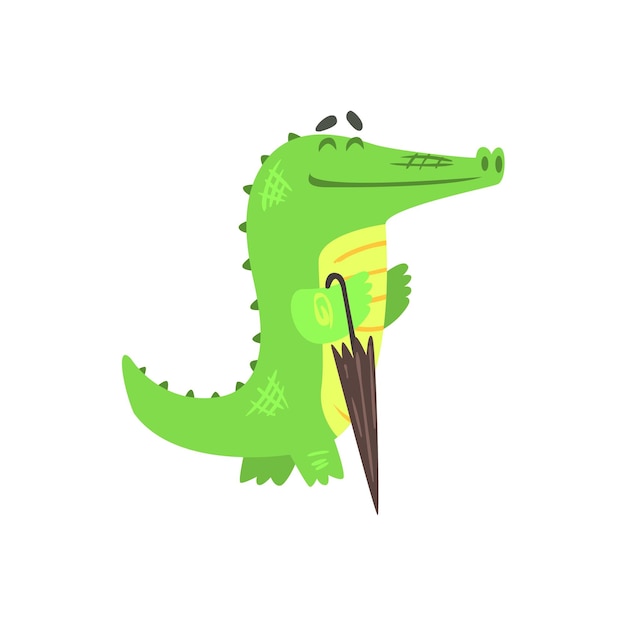 Krokodil Walkig Met Gesloten Paraplu Gehumaniseerd Groen Reptiel Dier Karakter Elke Dag Activiteit