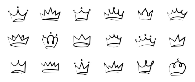 Vector kronen hand getekende pictogramserie doodle kroon collectie