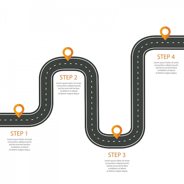 Vector kronkelende weg met pin aanwijzer infographic sjabloon