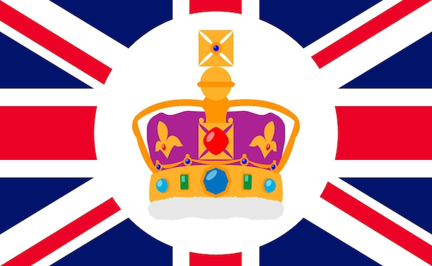 Vector kroon en de union jack op achtergrond poster concept kaart banner achtergrondontwerp