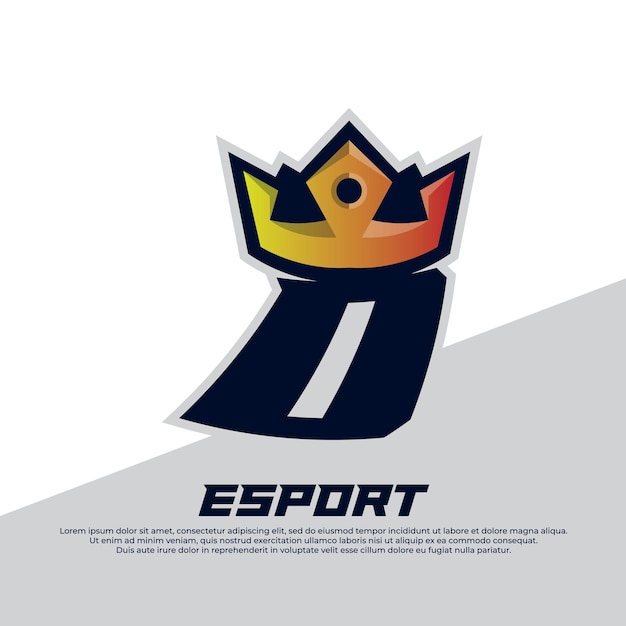 Kroon logo met letter D ontwerp sjabloon gamer stijl geïsoleerd op een witte achtergrond koning icon