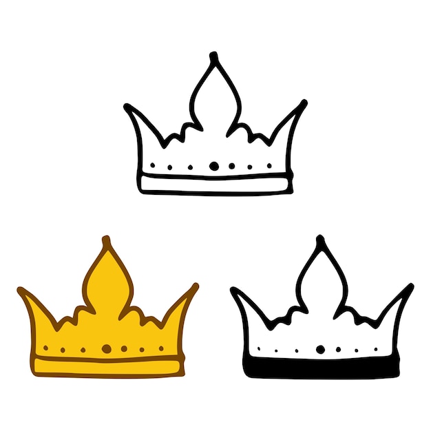 Vector kroon pictogrammenset in doodles stijlen geïsoleerd op een witte achtergrond
