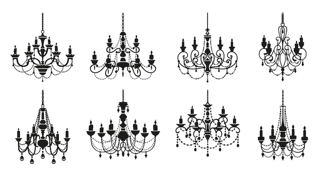 Vector kroonluchter silhouetten kandelaar kristallen lampen