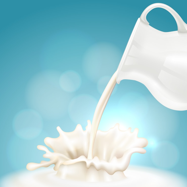 Kruik melk, realistische melkplonsen