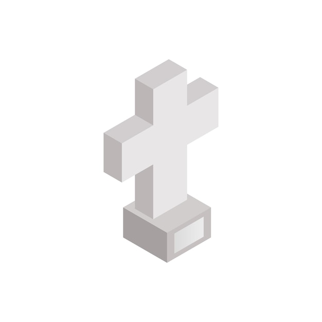 Kruis grafsteen isometrische 3D-pictogram op een witte achtergrond