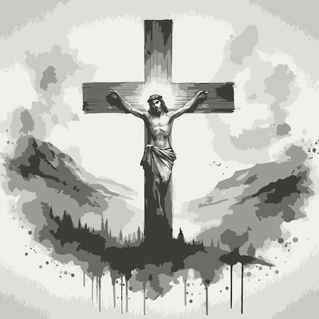 Kruis van Jezus Christus op een aquarel achtergrond Illustratie van aquarel Digitale tekening water
