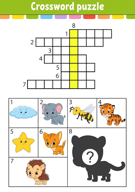 Kruiswoord puzzel. Werkblad voor het ontwikkelen van onderwijs. Activiteitenpagina voor studie Engels.