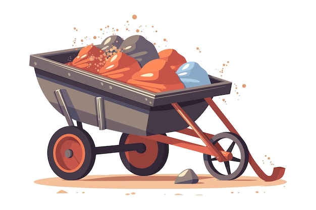 Kruiwagen met zand stapel geïsoleerd op achtergrond Cartoon vector illustratie
