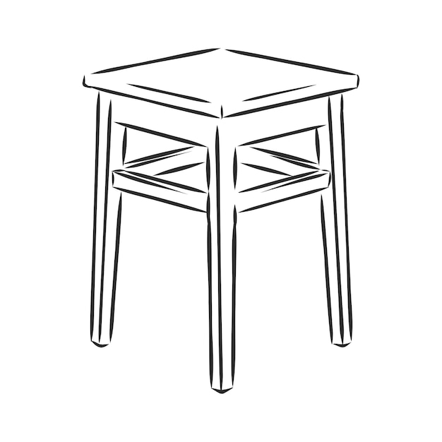 Kruk houten tabouret stoel schets gravure vector illustratie Scratch board stijl imitatie