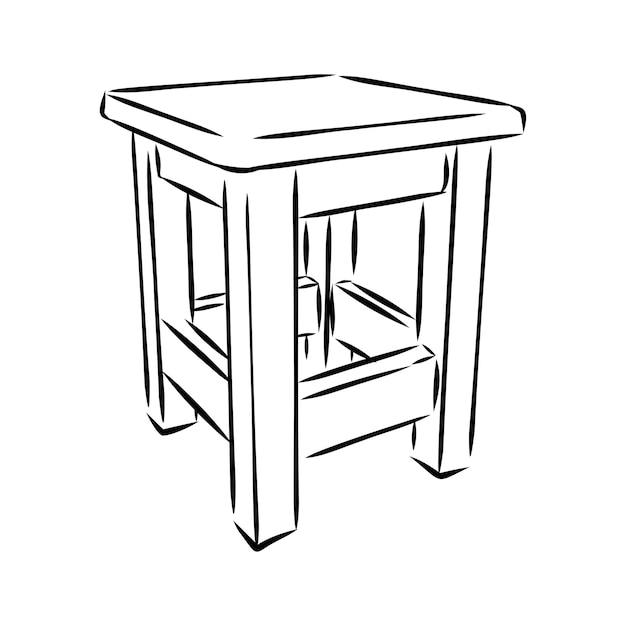 Kruk houten tabouret stoel schets gravure vector illustratie scratch board stijl imitatie