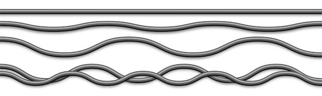 Vector krullende draden met schaduwen geïsoleerd op een witte achtergrond elektrische kabels vectorillustratie