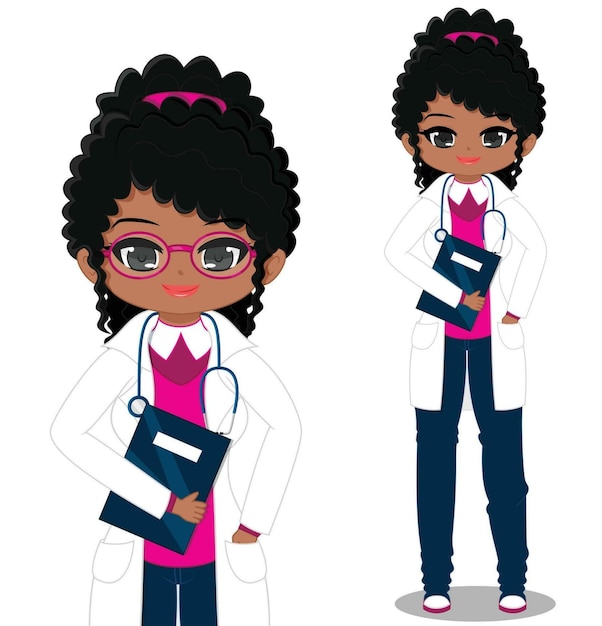Krullende zwartharige vrouwelijke afro-amerikaanse arts