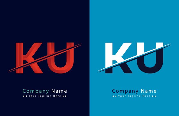 KU のロゴの文字デザインのベクトルテンプレート