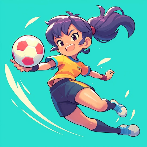 Vector a kuala lumpur girl plays sepak takraw in cartoon style