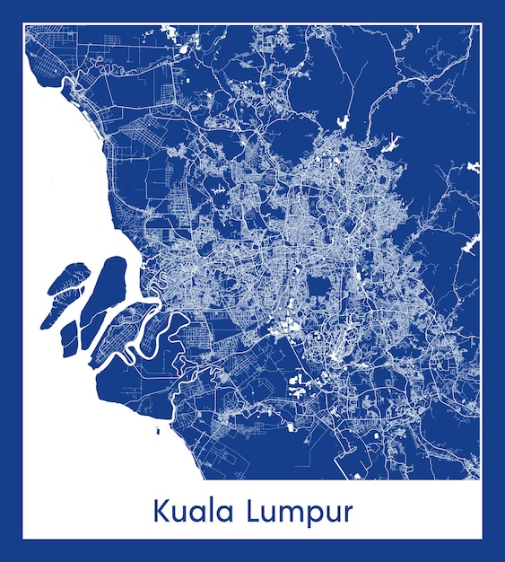 Kuala Lumpur Malaysia Asia City map blue print vector illustration