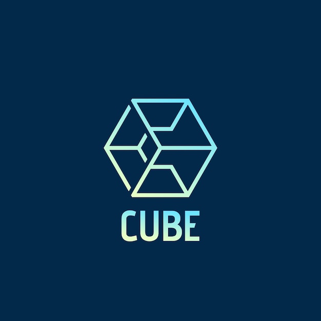Kubus Abstract Vector teken embleem of Logo sjabloon Letter C opgenomen in een geometrie symbool met typografie op donker blauwe achtergrond