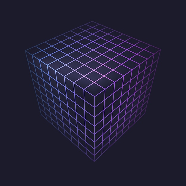 Kubus figuur laag poly lijn geometrische neon vorm