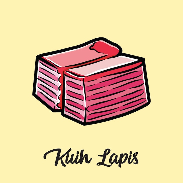 kuih lapis or layered cake vector cartoon illustration