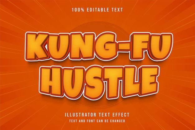 Kung-fu drukte, bewerkbaar teksteffect gele gradatie oranje komische schaduwtekststijl