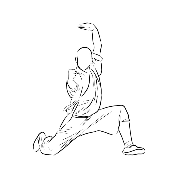 Kung fu fighter vector sketch kung fu chinese martial art a hand drawn illustration