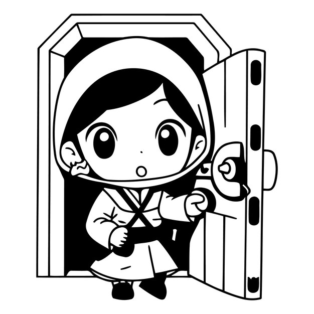 Vector kung fu girl coming out of a door