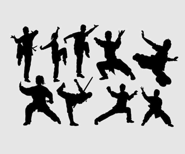 Kung fu krijgskunst sport gebaar silhouet