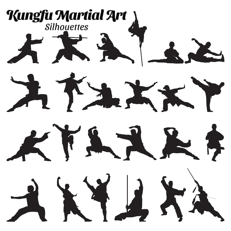 Vector kung fu martial arts vector set silhouetten