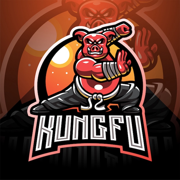 Vector kungfu pig esport mascot logo design