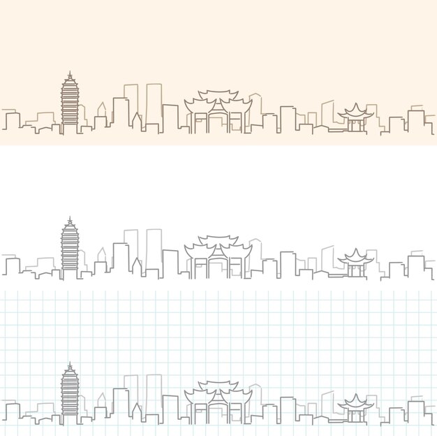 Vector kunming hand drawn profile skyline