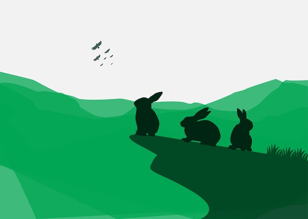 kunst illustratie ontwerp concept achtergrond landschap pictogram konijn met schilderij kleurrijke illustraties
