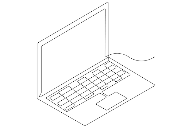 Kunstillustratie van een laptop in één lijn stijl geïsoleerde contour vector