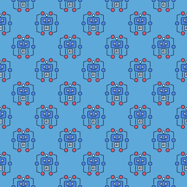 Kunstmatige intelligentie AI Robot vector gekleurd naadloos patroon