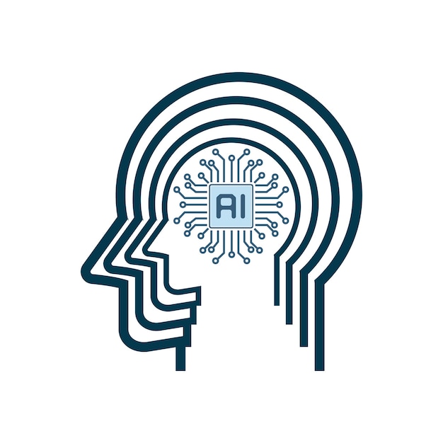 Kunstmatige intelligentie hoofd en hersenen voor aansluiting van AI-technologie iconen ontwerp in vector