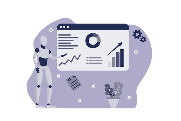 kunstmatige intelligentie robot presenteren van de goede grafiek diagram tabs robot helpen om het bedrijf illustratie vlak ontwerp eps 10 te verbeteren