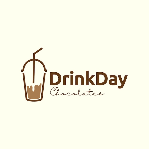 Kunststof glas met verse chocoladedrank logo ontwerp vector grafische symbool pictogram illustratie