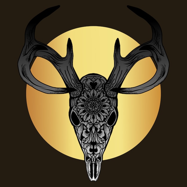 Vector kunstwerk en t-shirtontwerp de premie van het de schedelornament van herten