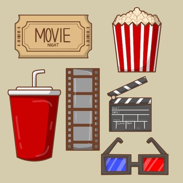 kunstwerk illustratie en T-shirt ontwerp schattige cinema spullen bundel
