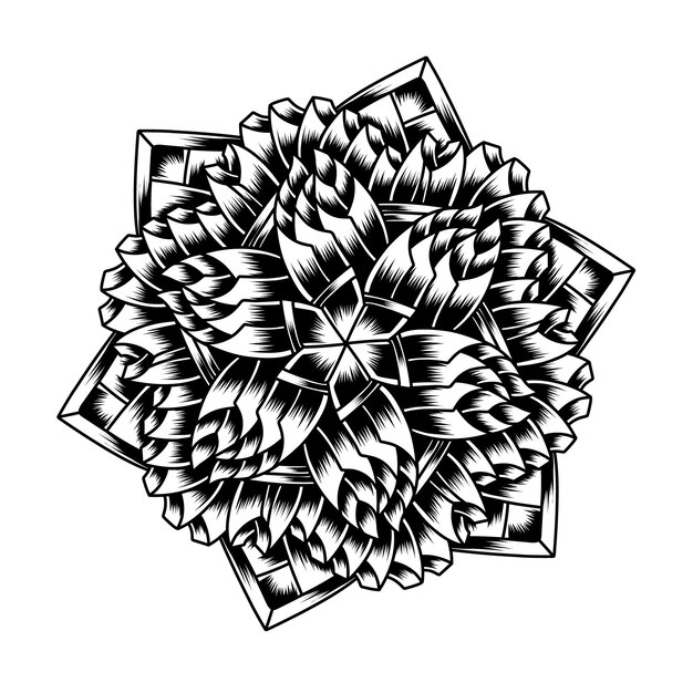 Kunstwerk illustratie six sides crystal flower line art