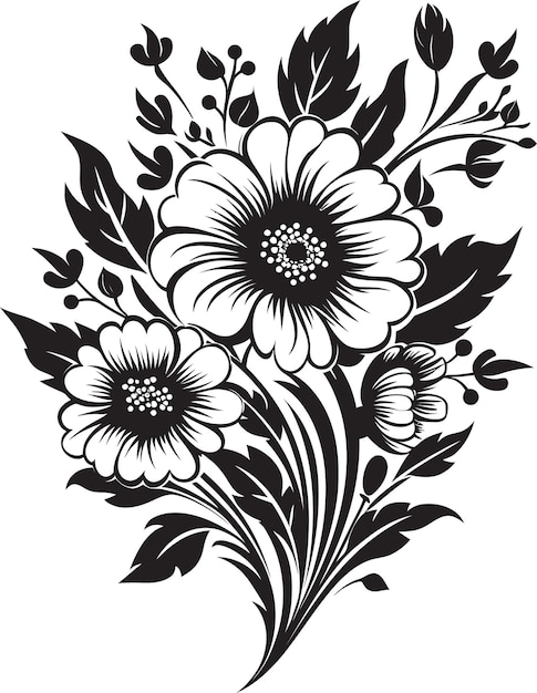 Vector kunstzinnige bloemblaadjes zwart vectorontwerp charming bouquet sketch monochrome icon