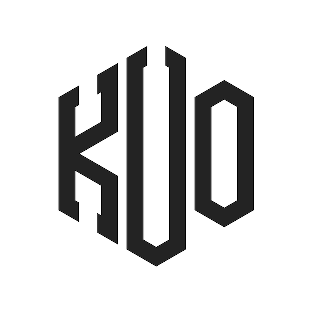 KUOのロゴデザイン: KUOのイニシャルレター KUOのモノグラム六角形の形を用いたロゴ