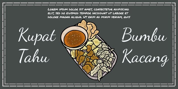 Vector kupat tofu in doodle cartoon style, with peanut sauce