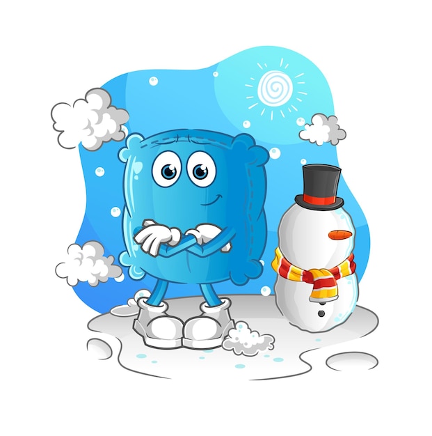Kussen in koud winterkarakter. cartoon mascotte vector